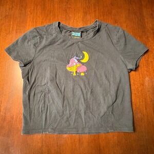 A.LAB Mushroom Moon Graphic Cropped T-Shirt Black Size Large